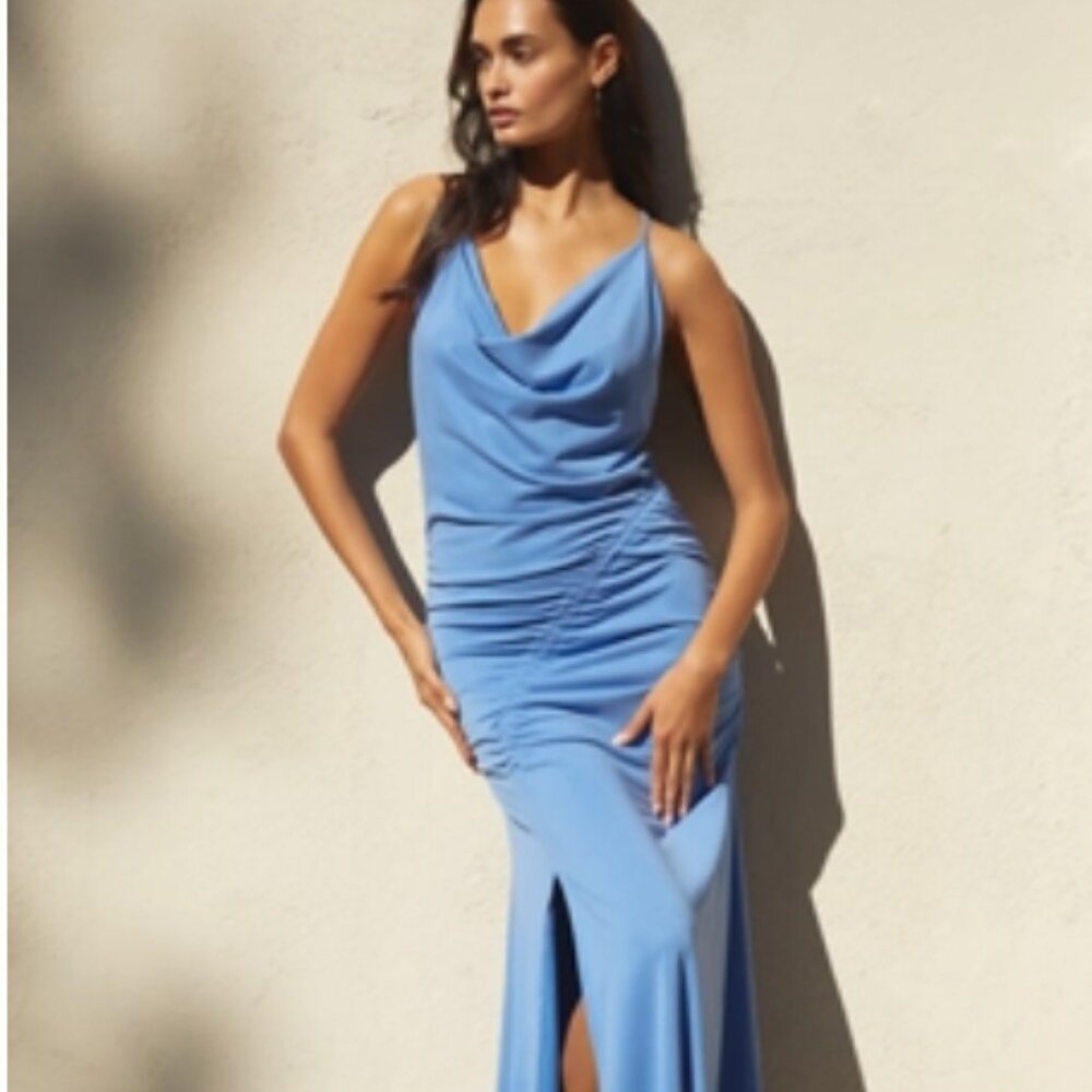 New with tags Anthropologie Cowl-Neck Ruched Tie-Back Maxi Dress- XS Retail $98